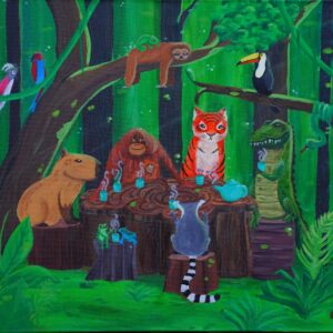 A very important team meeting on the trees